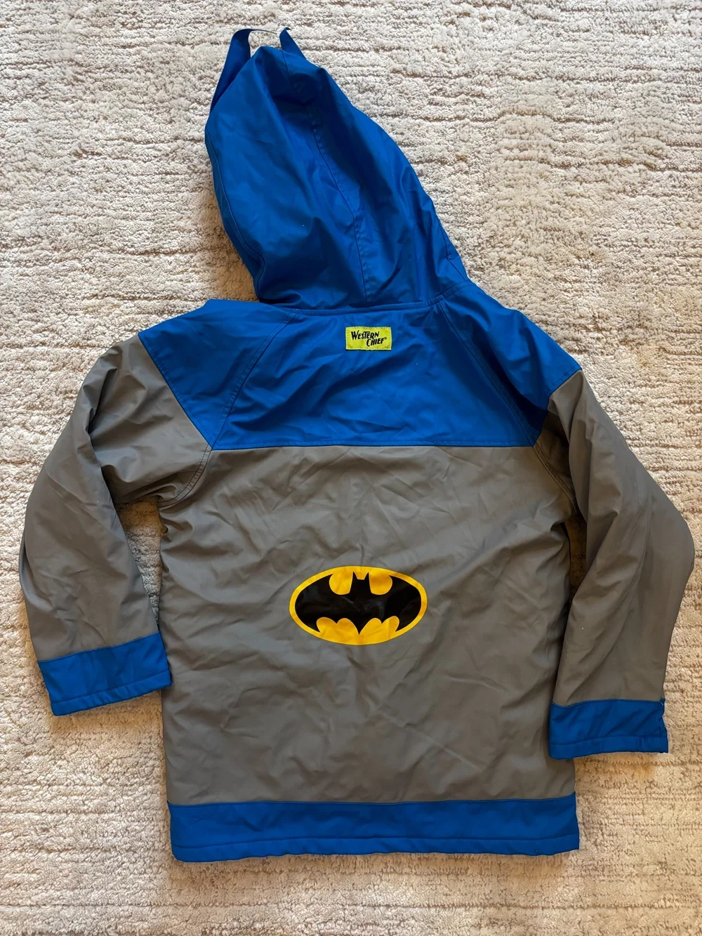 Western Chief Batman Rain Jacket Hooded Boys Size 7 Blue Gray